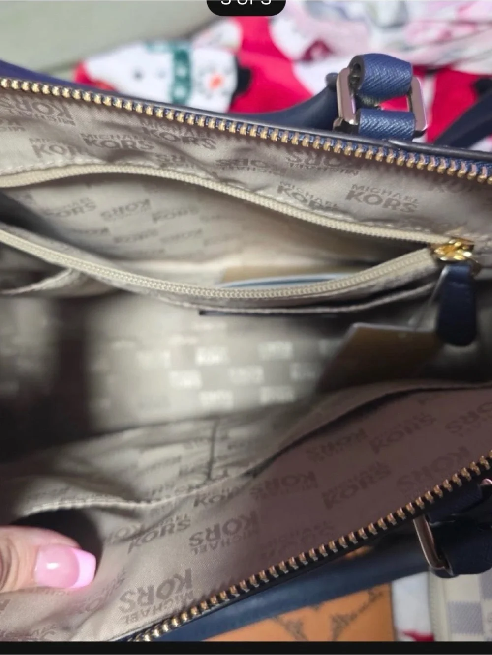 Michael Kors Blue Saffiano Leather Satchel with Gold Hardware